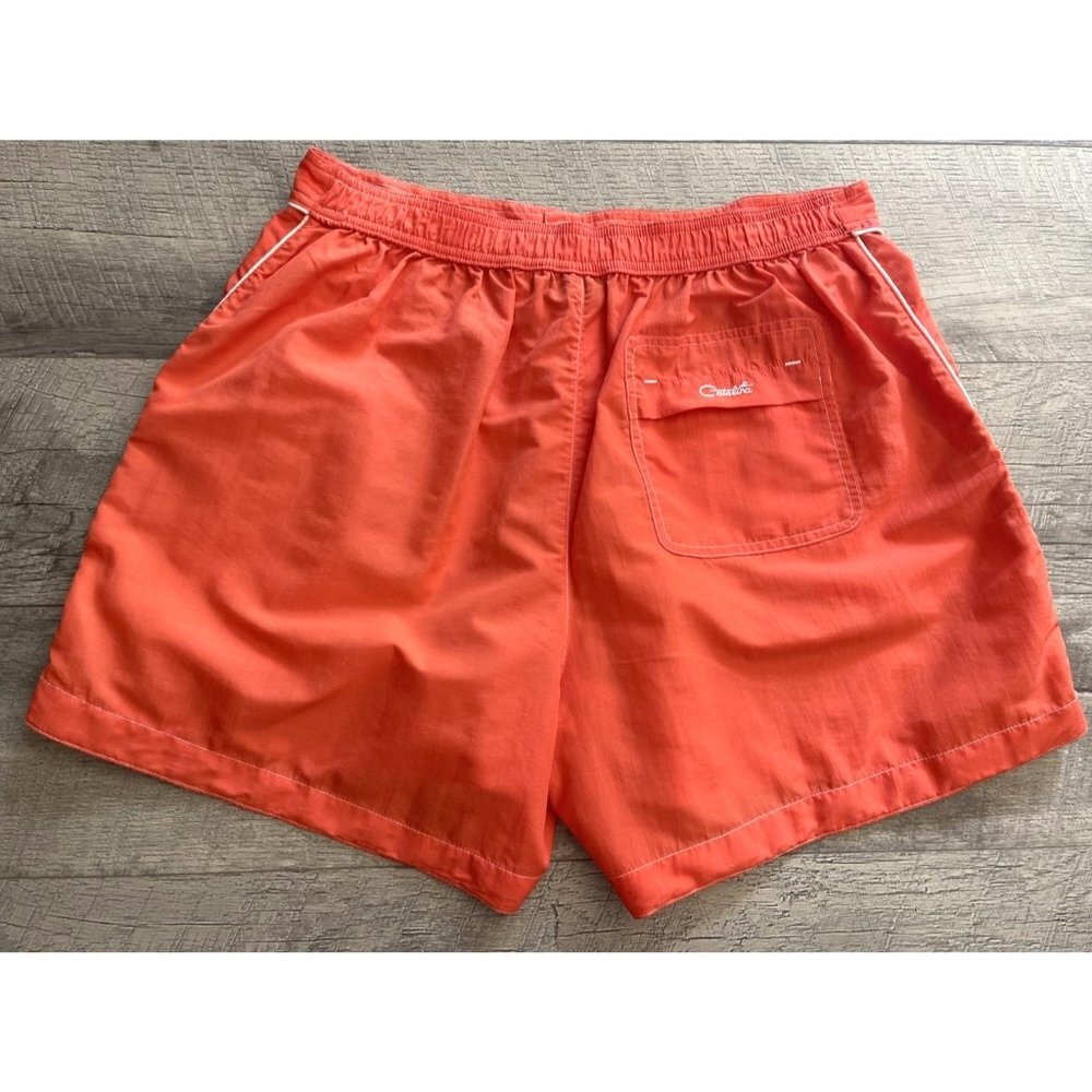 Catalina Swim Shorts Womens Large Orange Nylon Trunks Elastic Pockets Piping - Picture 2 of 14